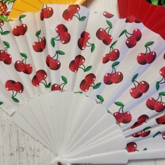 CFruit Print Hand Folding Fans Cherry Watermelon Pineapple Pin Up Style Lot - Picture 4 of 7
